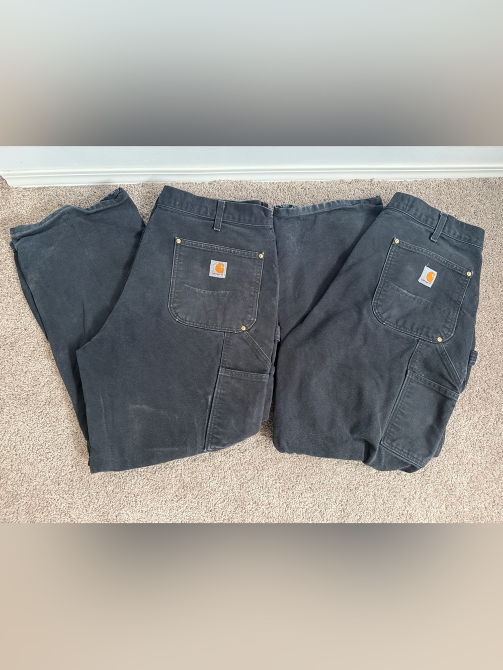 2 Pairs Carhartt Double Knee loose original fit 38x30 distressed vintage